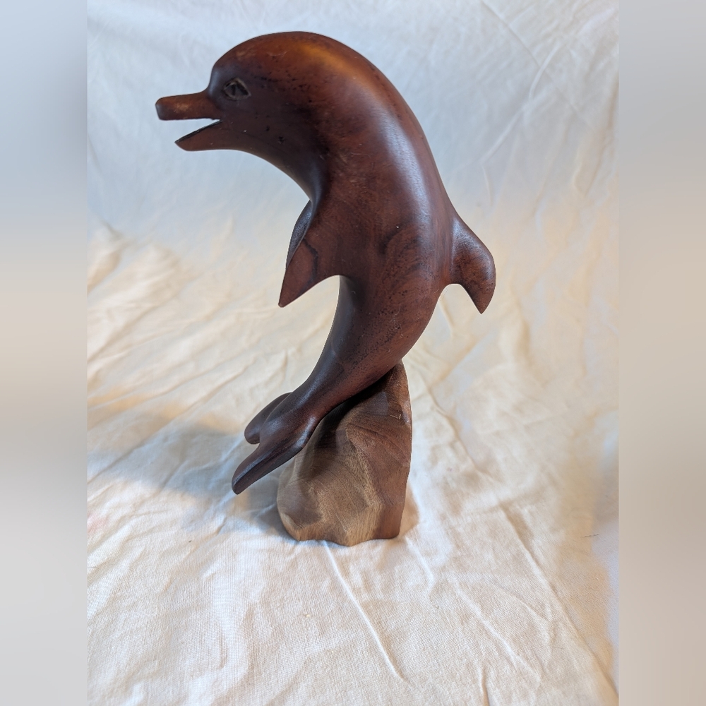💥SALE💥Vintage Brown Wooden Dolphin Figurine